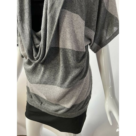 Splendid Womens Tunic Sweater Gray Stripe Short Sleeve Drape Neck Tight Knit M - Picture 8 of 12